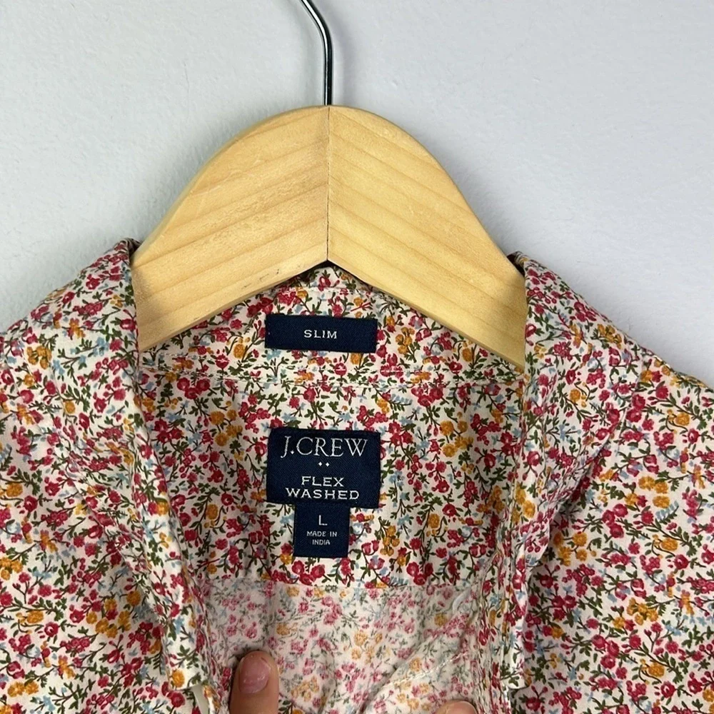 J. Crew Men Ditzy Floral Print Long Sleeve Button Down Lg Shirt Slim Flex Washed
